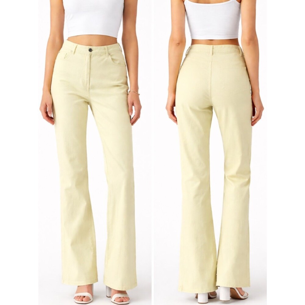 Escada Vintage Y2K reconstructed Yellow Jeans  Wide Leg Minimalist Luxe Size 28